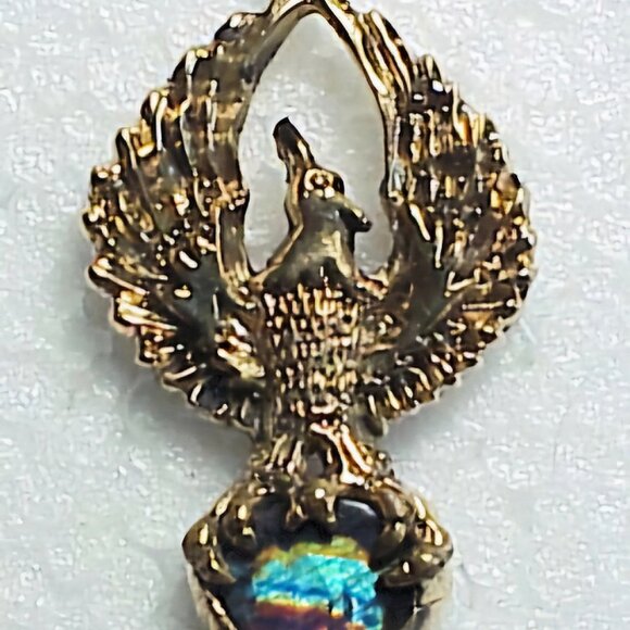 Custom 18 Karat Yellow Gold Phoenix Rising Pendant w/ Spectrolite by L Stetzler